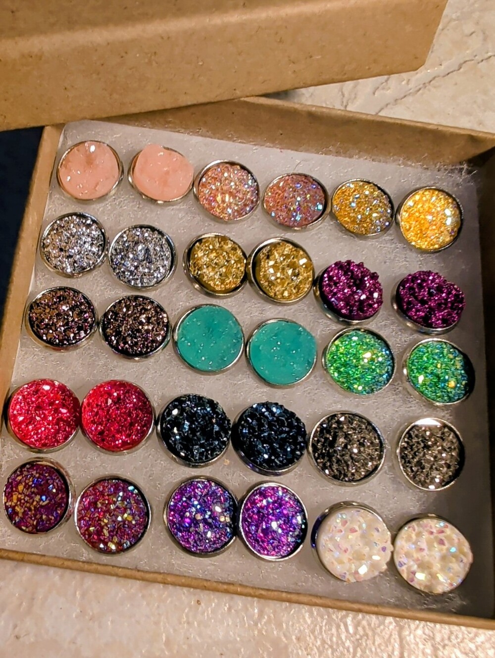 Sparkly Druzy Stud Earrings - Pink, Gold, Green, Purple & More